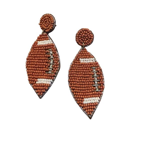 Brown Beaded Football Earrings l Game Day Earrings l Statement Earrings - Picture 1 of 2